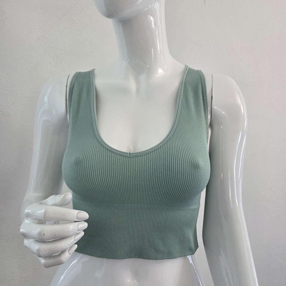 Forever 21 Ribbed Sage Green Crop Tank Medium/Large - Picture 3 of 13